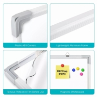 Set tabla magnetica de perete cu magneti, burete si markere, Otel/PP/Aluminiu, 50x40 cm, alb, Vivo TK0127